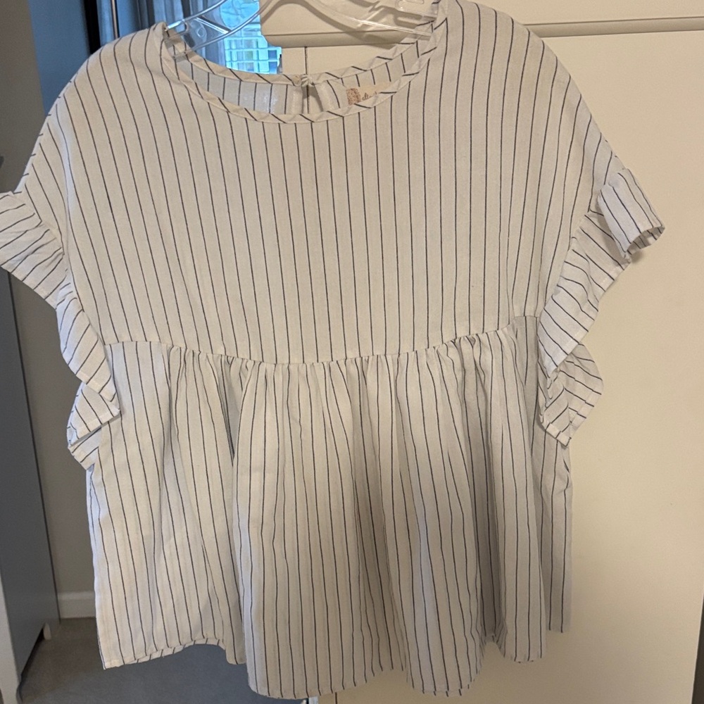 Altar'd State White and Black Pinstripe Top